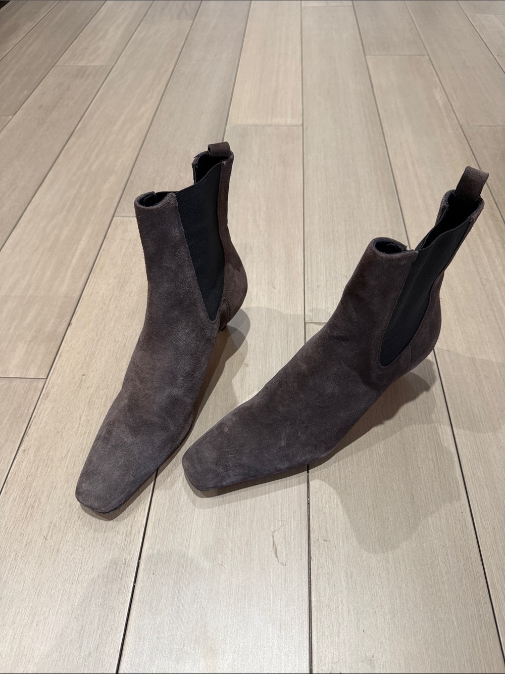 Reformation Women's Roberta Ankle Boots Suede — Dark Grey, brown